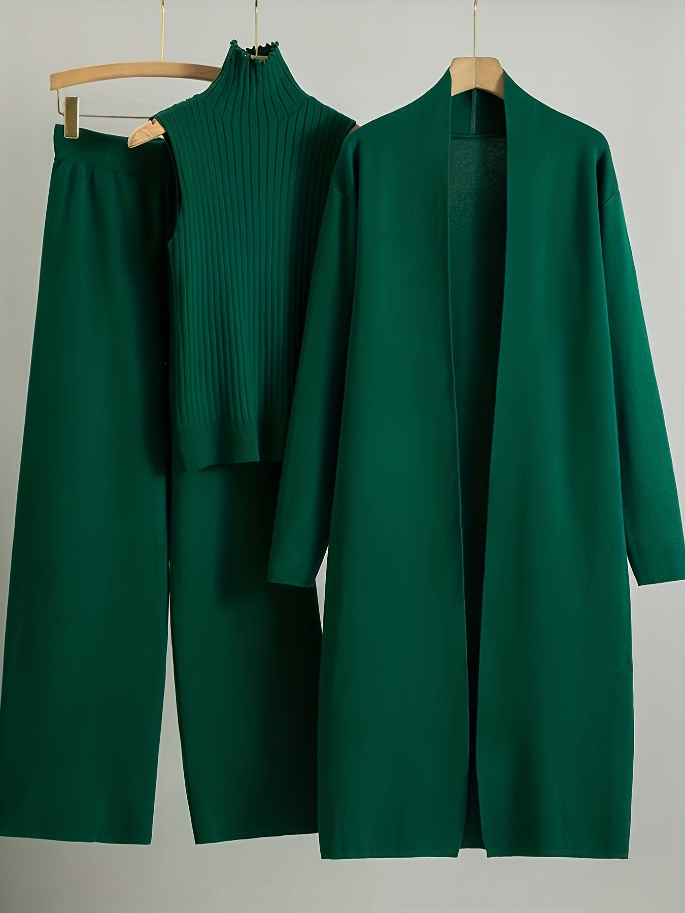 2025 newest suit high elasticity Women's loose suit, long wide-legged pants + shawl cardigan + turtleneck sweater fashion three-piece set Can be worn up to 70kg Suitable for female