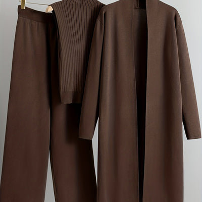 2025 newest suit high elasticity Women's loose suit, long wide-legged pants + shawl cardigan + turtleneck sweater fashion three-piece set Can be worn up to 70kg Suitable for female