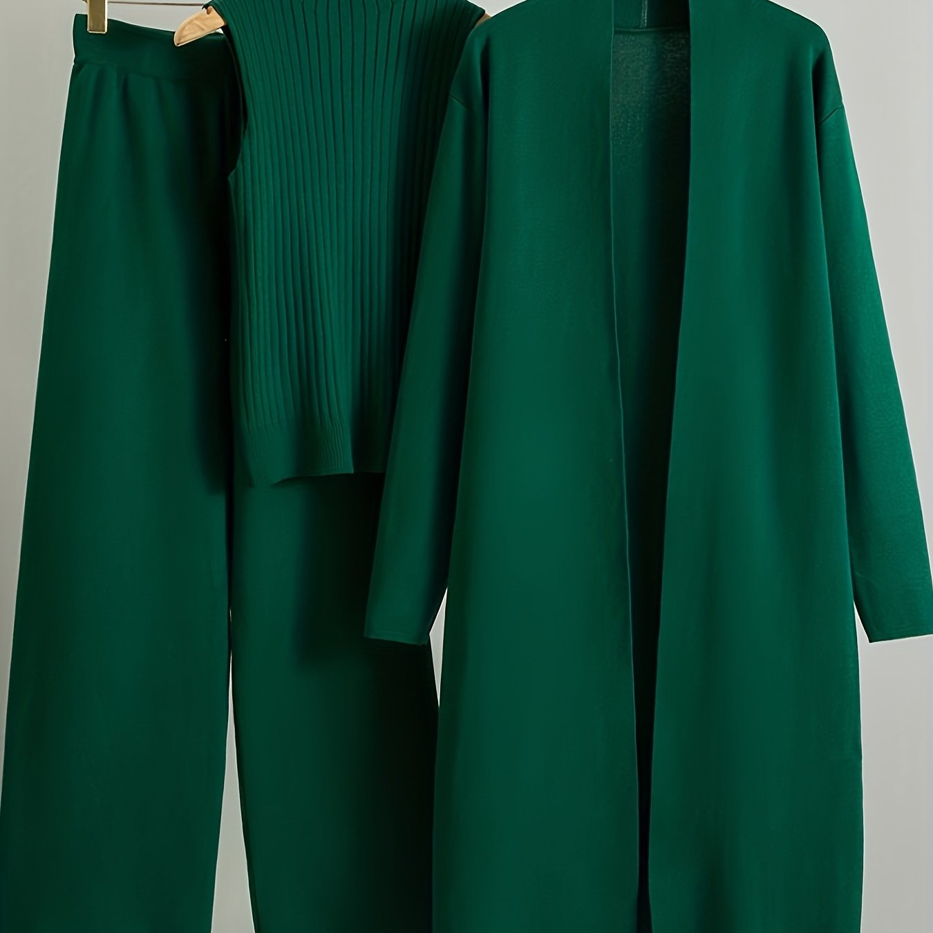 2025 newest suit high elasticity Women's loose suit, long wide-legged pants + shawl cardigan + turtleneck sweater fashion three-piece set Can be worn up to 70kg Suitable for female
