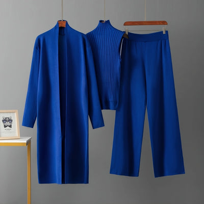 2025 newest suit high elasticity Women's loose suit, long wide-legged pants + shawl cardigan + turtleneck sweater fashion three-piece set Can be worn up to 70kg Suitable for female