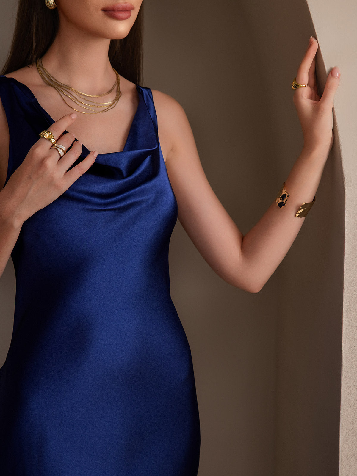 Cowl Neck Slip Long Dress