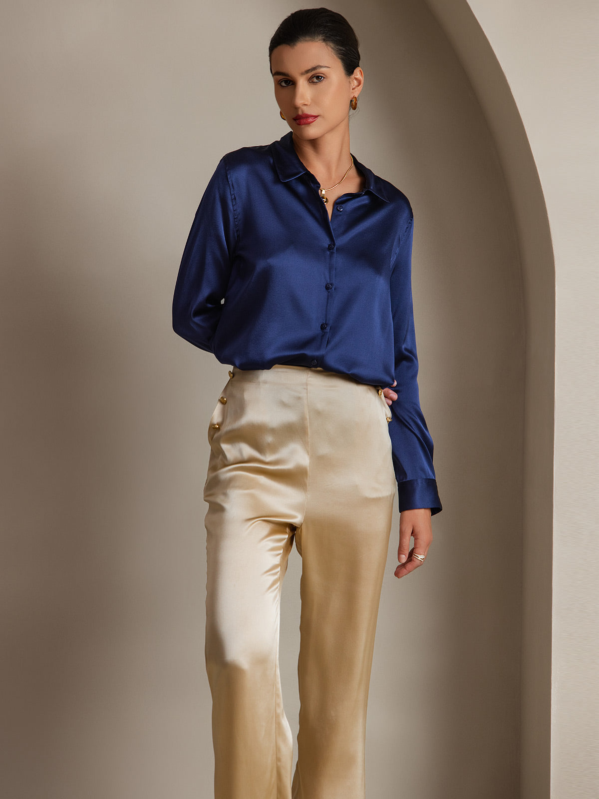 Style ™ | Solid Color Basic Military Lapel Shirt