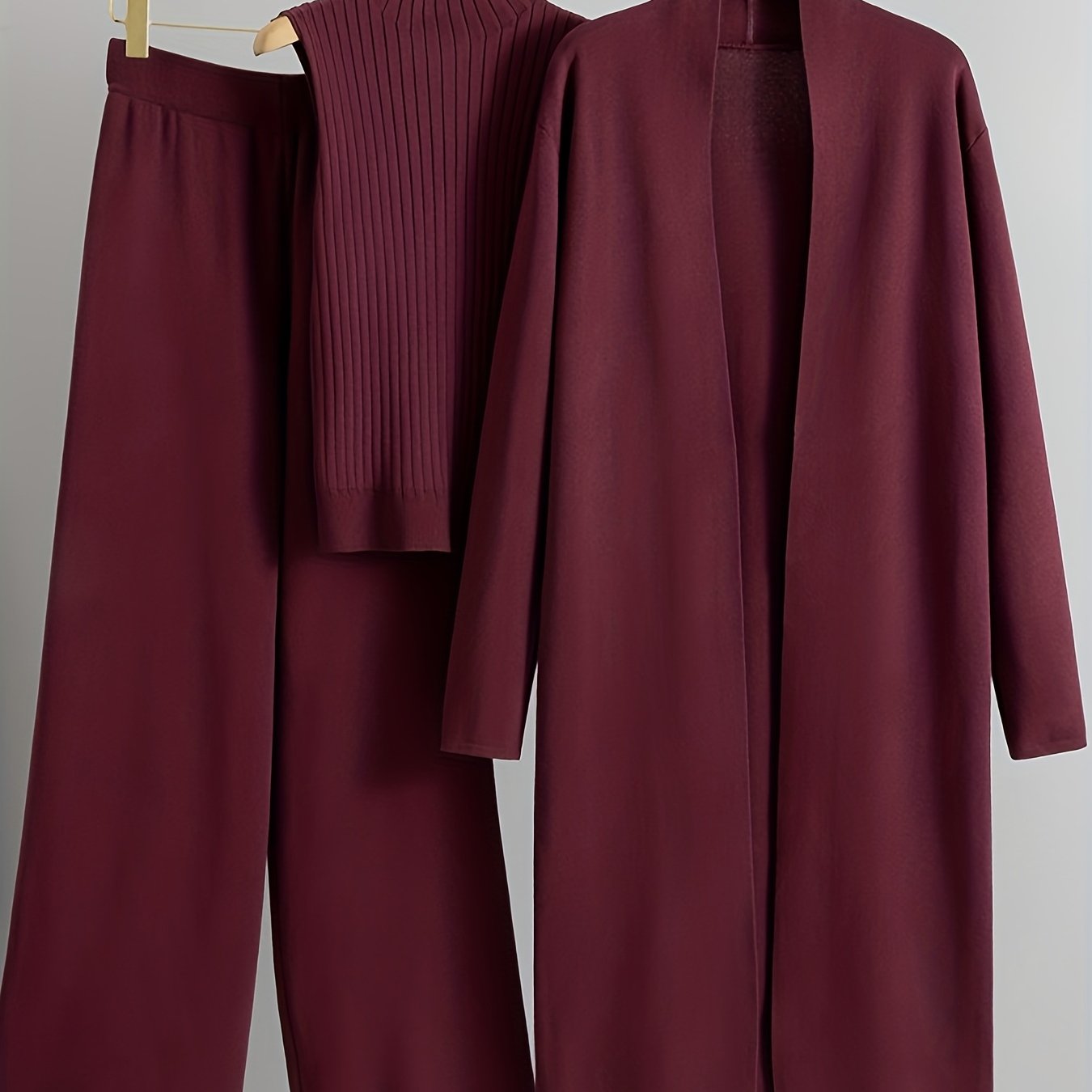 2025 newest suit high elasticity Women's loose suit, long wide-legged pants + shawl cardigan + turtleneck sweater fashion three-piece set Can be worn up to 70kg Suitable for female