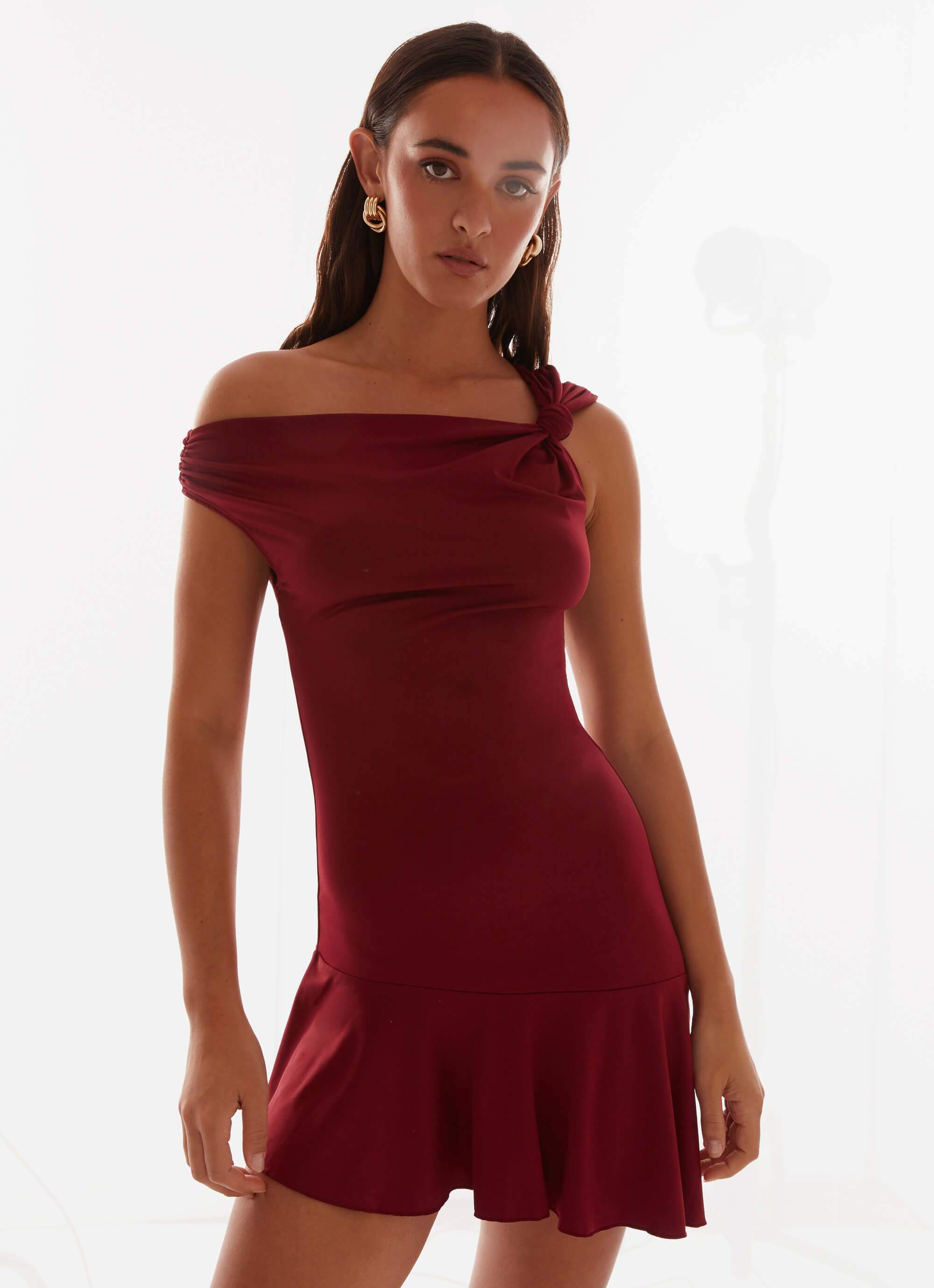 Amaya Twist Mini Dress - Maroon