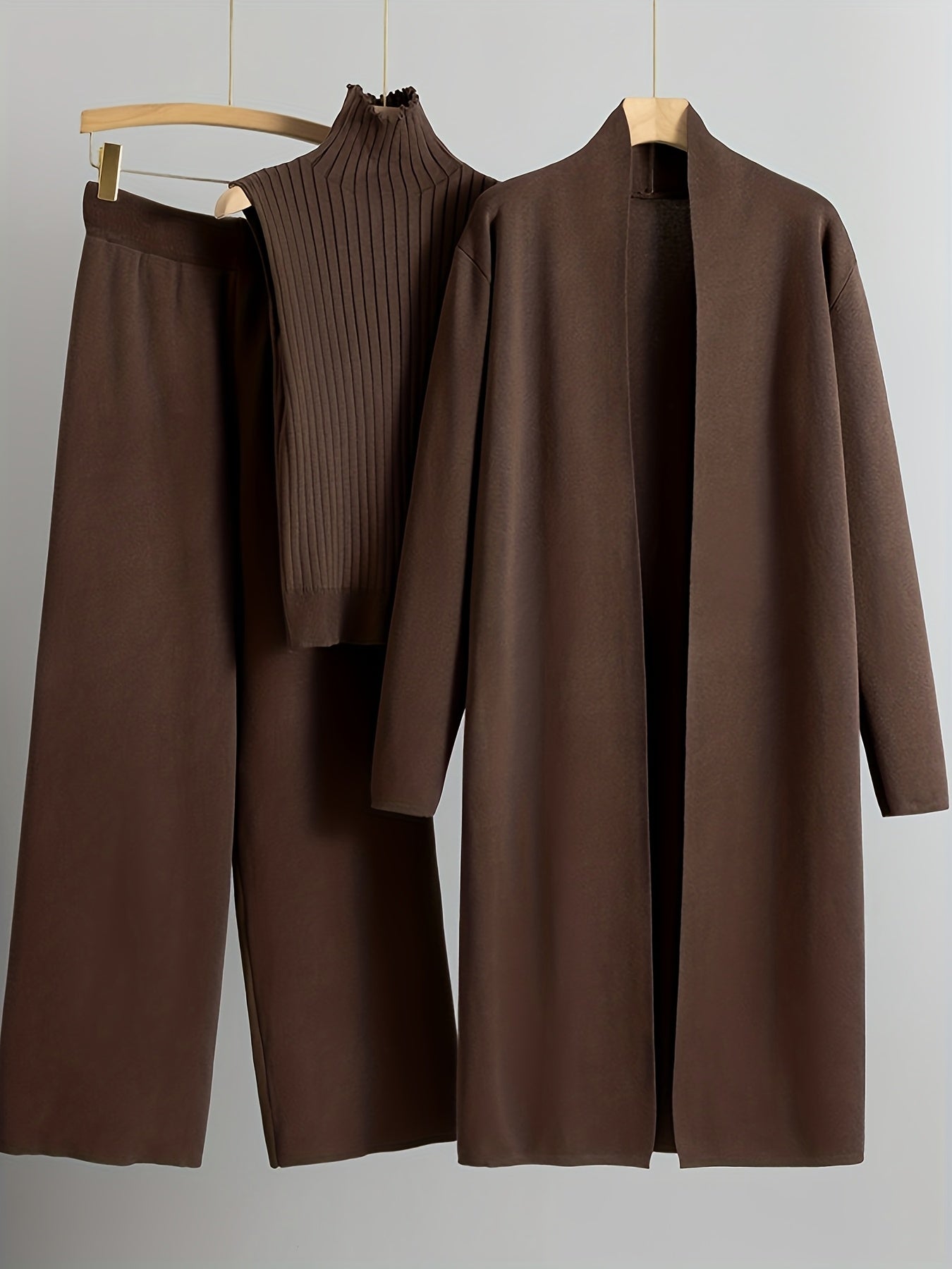 2025 newest suit high elasticity Women's loose suit, long wide-legged pants + shawl cardigan + turtleneck sweater fashion three-piece set Can be worn up to 70kg Suitable for female