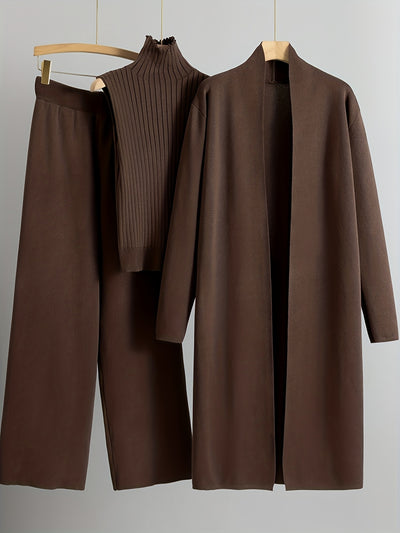 2025 newest suit high elasticity Women's loose suit, long wide-legged pants + shawl cardigan + turtleneck sweater fashion three-piece set Can be worn up to 70kg Suitable for female