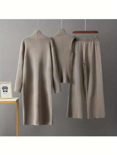 2025 newest suit high elasticity Women's loose suit, long wide-legged pants + shawl cardigan + turtleneck sweater fashion three-piece set Can be worn up to 70kg Suitable for female