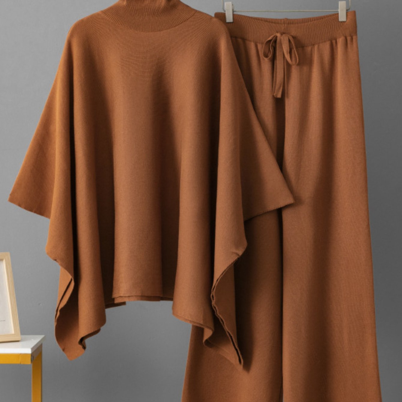 Autumn and winter Women's shawl coat with wide-leg pants two-piece high-end light luxury fashion socialite suit for women, Autumn Outfit, Formal Occasion Wear, Elegant Suit, Sophisticated Look, Comfortable Fit, Durable Construction, Luxury Coat, Women's O