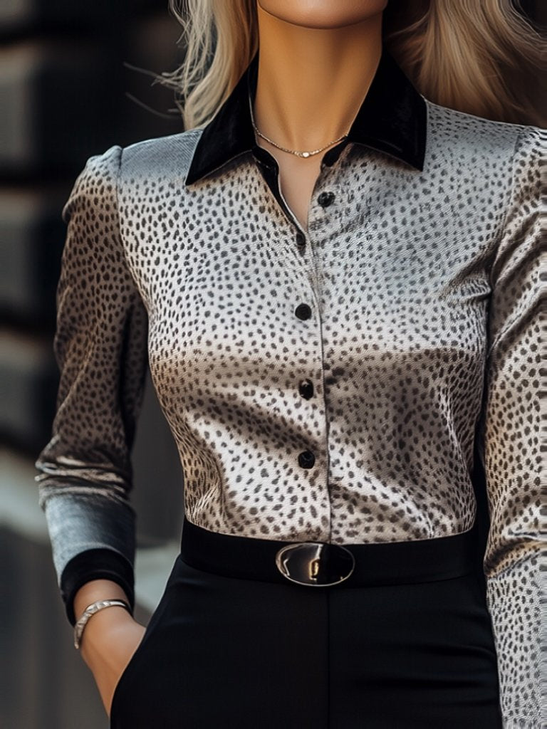 Style ™ | Grey Leopard-Print Satin Blouse