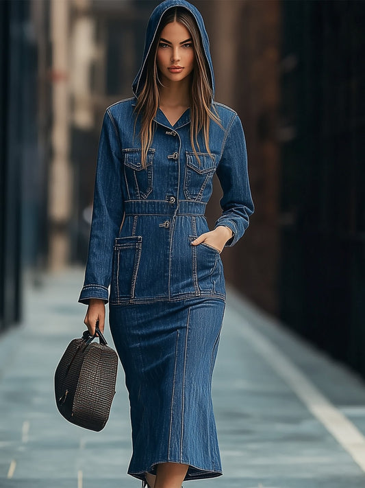 Hooded Solid Pocket Dress