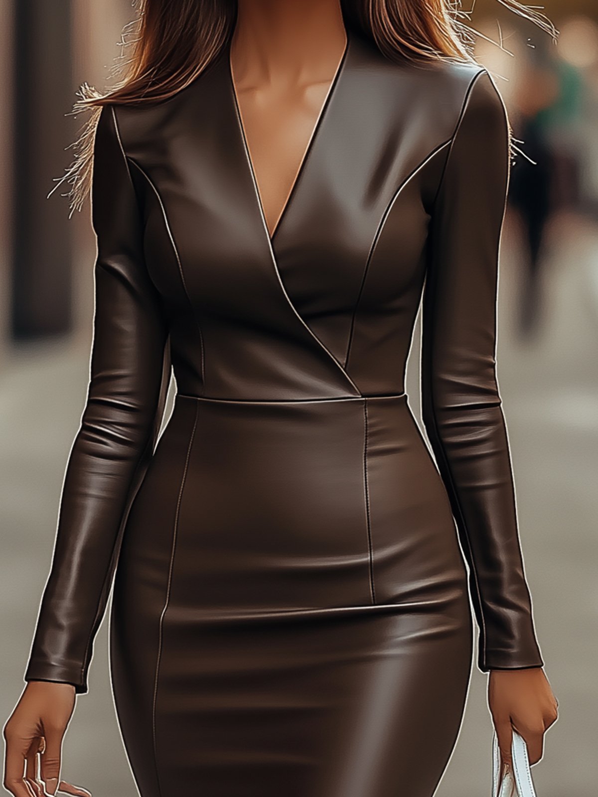 PU Solid Color Dress