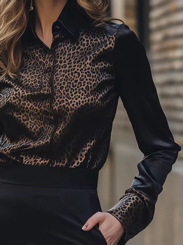 Style ™ | Black Leopard-Print Satin Blouse