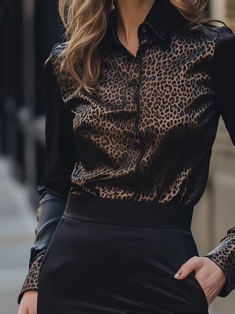 Style ™ | Black Leopard-Print Satin Blouse