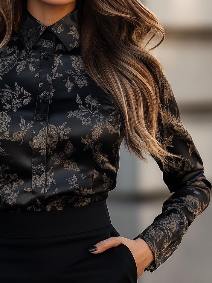 Style ™ | Black Floral-Print Satin Blouse