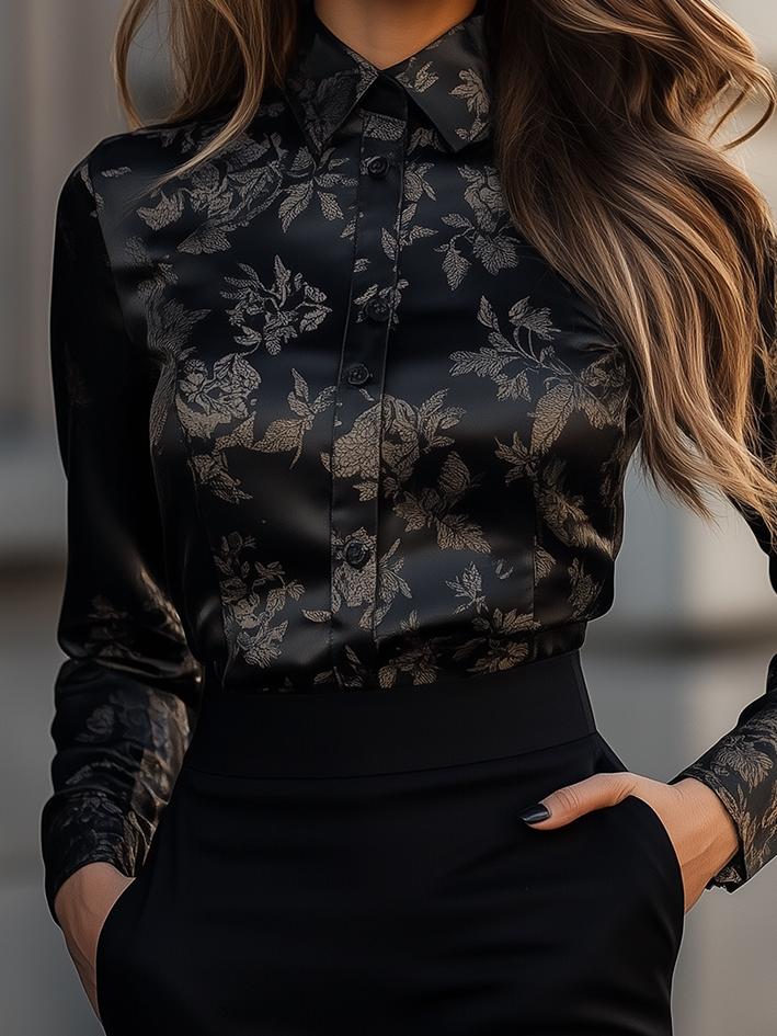 Style ™ | Black Floral-Print Satin Blouse