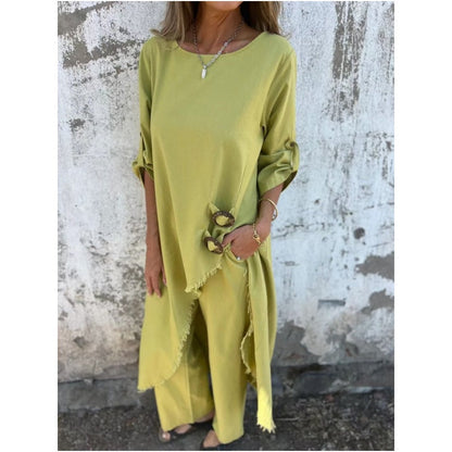 Elegant Women's Cotton & Linen Outfit (2-Piece Set)