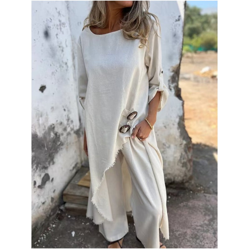 Elegant Women's Cotton & Linen Outfit (2-Piece Set)