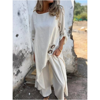 Elegant Women's Cotton & Linen Outfit (2-Piece Set)